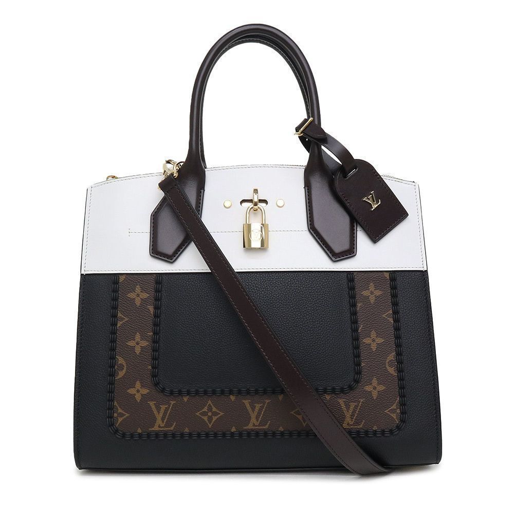 City Steamer MM Monogram Black White Brown Trompe l'oeil 2WAY Shoulder Handbag